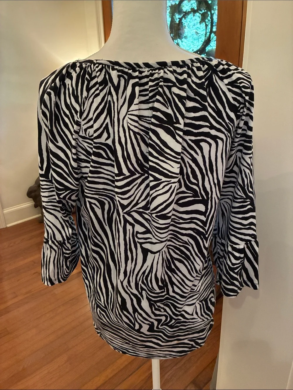 Michael Kors Black and White Zebra Print 3/4 Bell Sleeve Top Size M